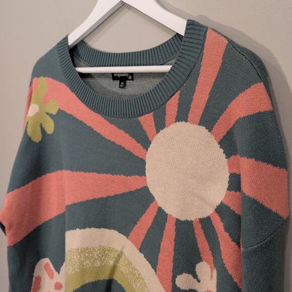 Originality Mushroom Rainbow Floral Sweater Bold Whimsical Style - Size M - Picture 3 of 7